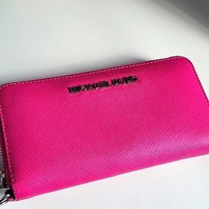 MICHAEL KORS pink zip around wallet
